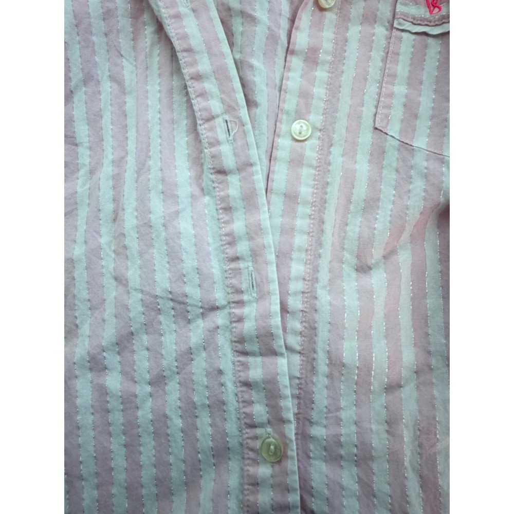 Victorias Secret Sleep Shirt Womens S Pink Cotton Striped Metallic Boyfriend Fit - Picture 10 of 13